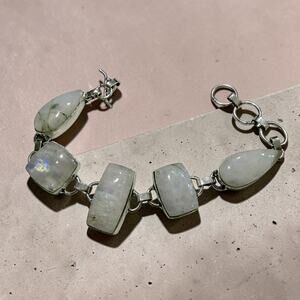 Rainbow Moonstone Toggle Bracelet Sterling Silver Overlay